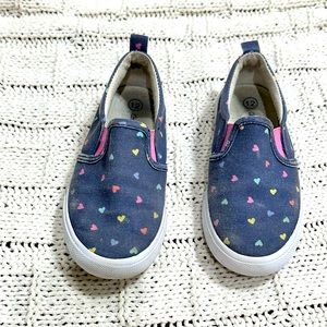 Kids Girls Slip-on Shoes. Denim with hearts design.